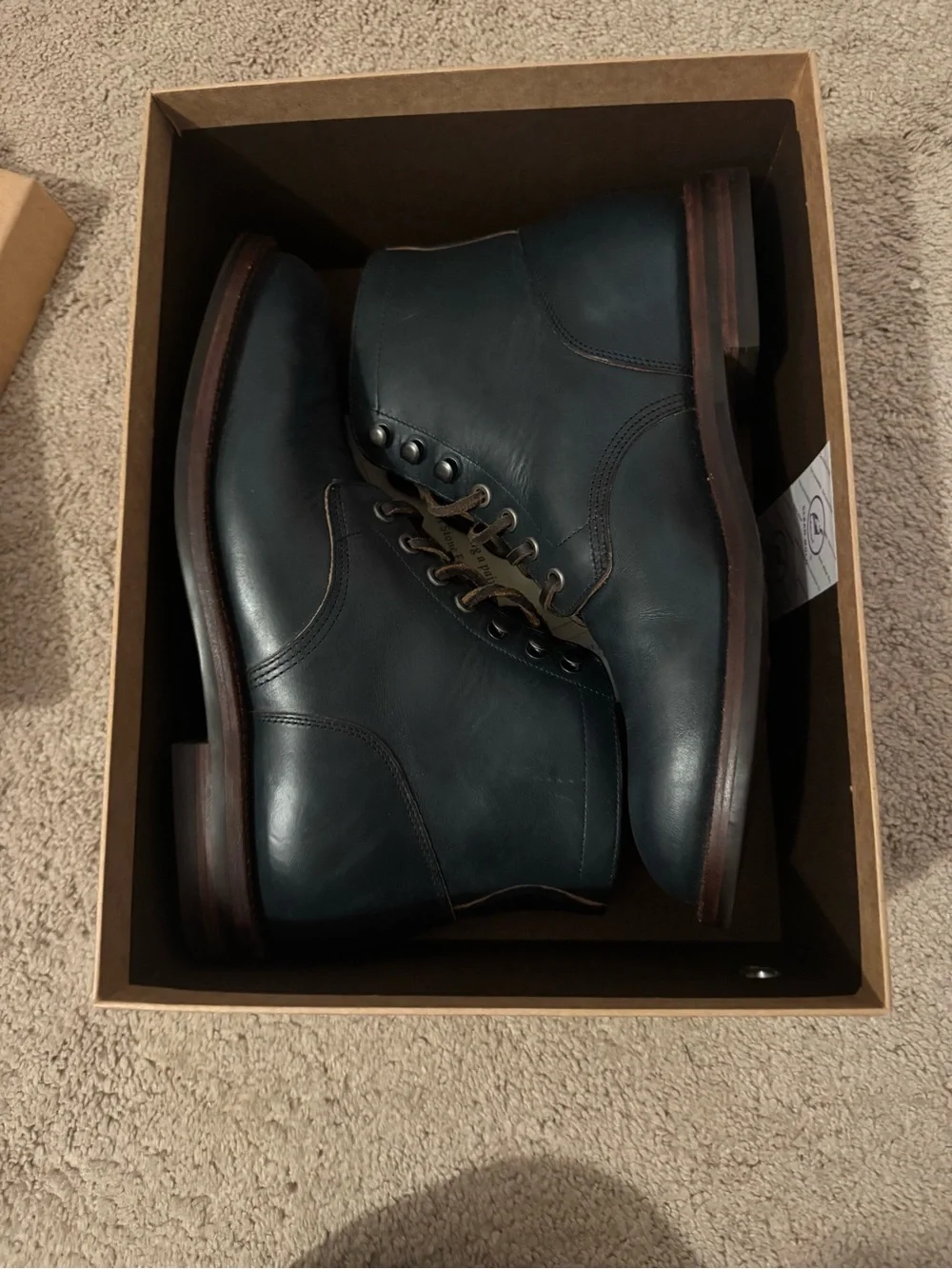Grant Stone Men's Navy Leather Lace-Up Boots -never worn
